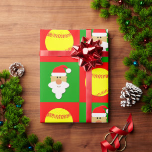 Papier Cadeau Softballs et Père Noël Fastpitch Softball Noël