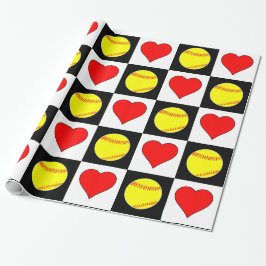 Papier Cadeau Softballs & Hearts mignon Checker Motif Fastpitch