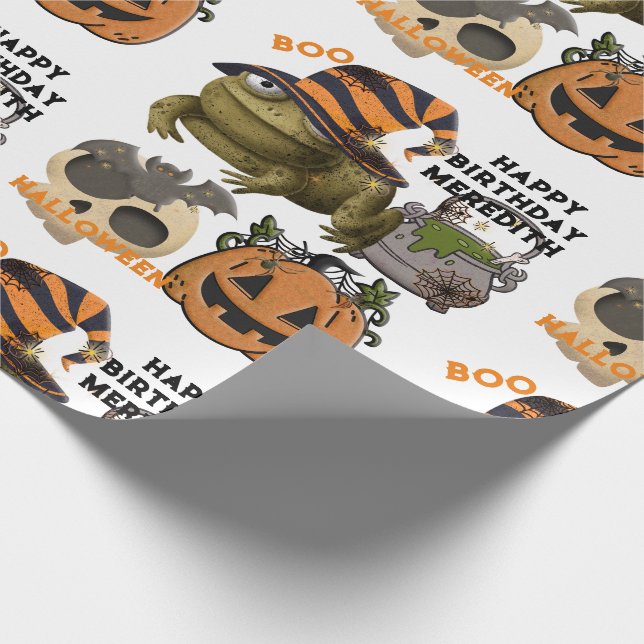 Papier Cadeau Soignée Halloween Anniversaire Fille Nom Fête (Coin)