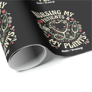 Papier Cadeau Soigner Mes Patients & Mes Plantes Rétro Steth Flo