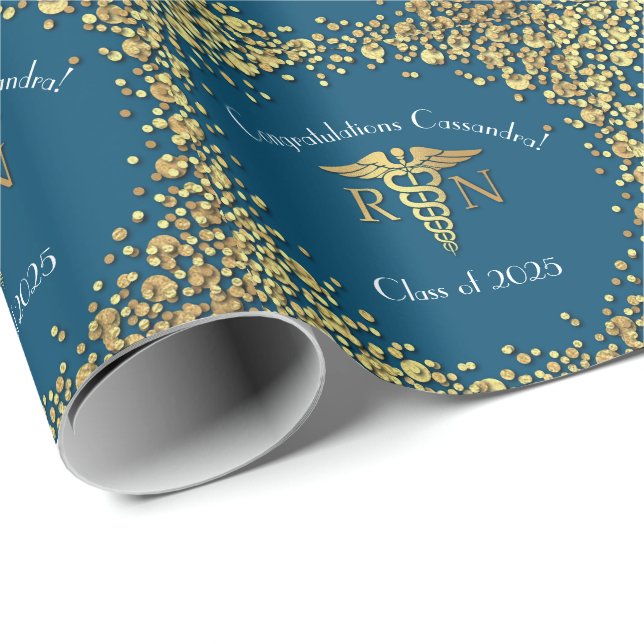 Papier Cadeau Soins infirmiers École de Graduation Party Gold Bl (Coin rond)