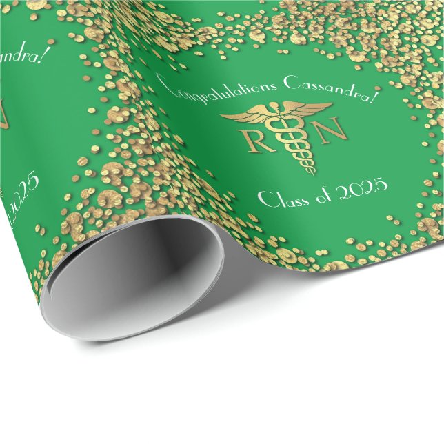 Papier Cadeau Soins infirmiers fin de l'école Parti Vert or (Coin rond)