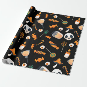 Papier Cadeau Soirée d'anniversaire d'Halloween Bones et bonbons