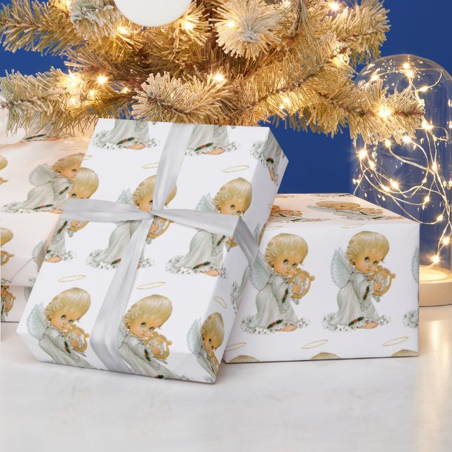 Papier Cadeau Soirée de Noël Angel rétro carrelée (Vacances)