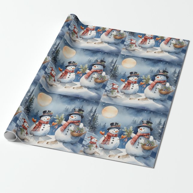 Papier Cadeau Soirée hivernale famille Snowman. Snowmen de vacan (Déroulé)