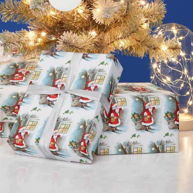 Papier Cadeau Soirée Père Noël carrelée de Noël (Vacances)