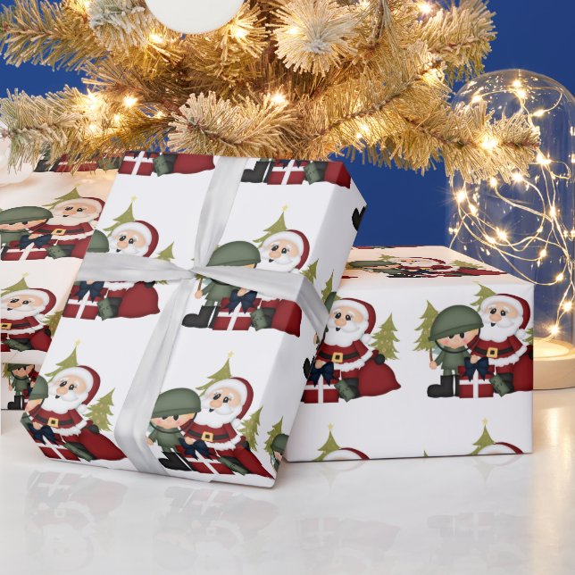 Papier Cadeau Soldat militaire et Père Noël (Vacances)