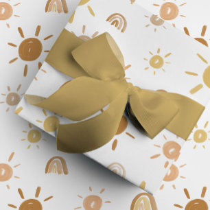 Papier Cadeau Soleil bohème et arcs-en-ciel en jaune