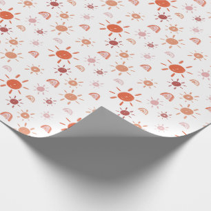 Papier Cadeau Soleil bohème et arcs-en-ciel en rouge