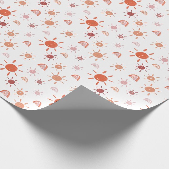 Papier Cadeau Soleil bohème et arcs-en-ciel en rouge (Coin)