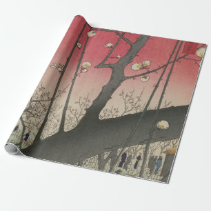 Papier Cadeau soleil couchant japonais pruniers arbres