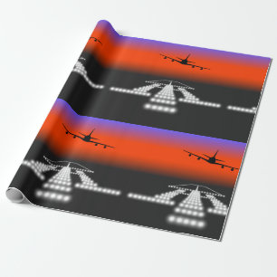 Papier Cadeau Soleil d'approche de l'avion aux feux de piste Avi