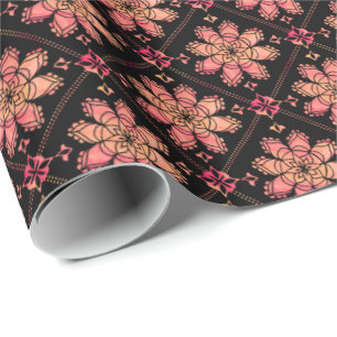 Papier Cadeau Soleil Exotique Lotus Fleur Aquarelle Noir