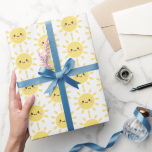 Papier Cadeau Soleil Jaune Bonheur avec un Visage Sourire 
