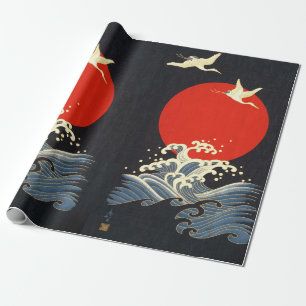 PAPIER CADEAU SOLEIL ROUGE, CRANS DE VOL JAPONAIS, VAGUES DE MER