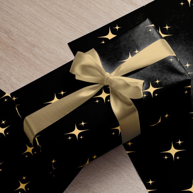 Papier Cadeau Sommeil moderne d'étoiles or noir cadeau de Noël (Créateur téléchargé)
