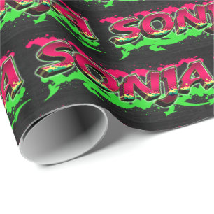 Papier Cadeau Sonja prénom Graffiti red green