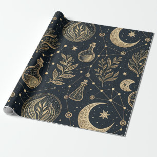 Papier Cadeau Sorcellerie Céleste Mystique - Botanique Or