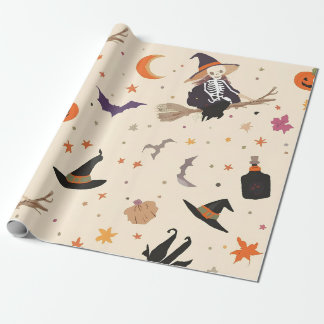 Papier Cadeau Sorcière & Balai Halloween