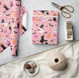 Papier Cadeau Sorcière chauves-souris araignées fantôme Citrouil