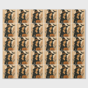 Papier Cadeau Sorcière d'automne avec Citrouille Halloween vin