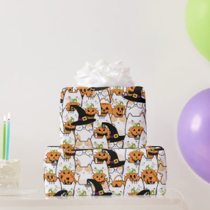 Papier Cadeau Sorcière de chat mignonne tenant Bumkin Halloween