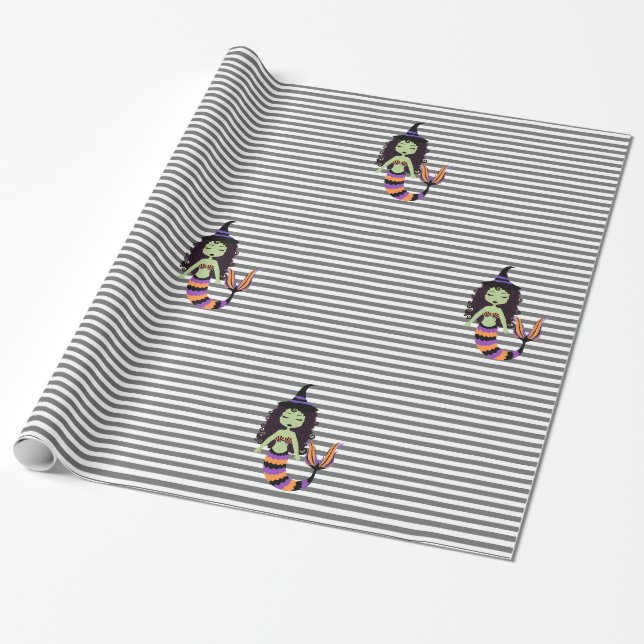 Papier Cadeau Sorcière de sirène d'Halloween en bande WRAP (Déroulé)