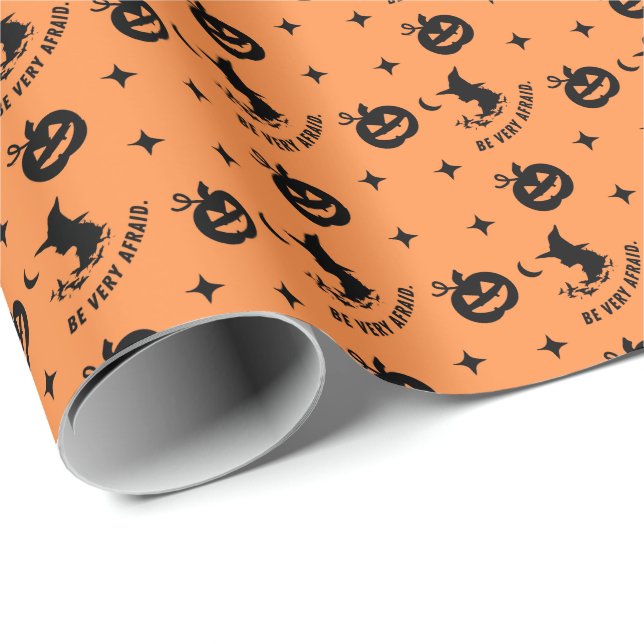 Papier Cadeau Sorcière Éffrayante orange d'Halloween (Coin rond)
