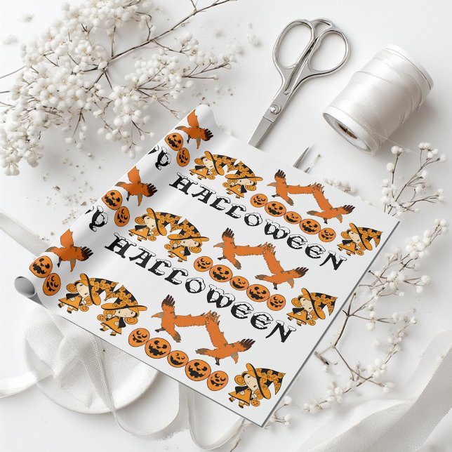 Papier Cadeau Sorcière errante Éffrayant Jack O Lanterns Hallowe (Wandering Witch Spooky Jack O Lanterns Halloween Wrapping Paper)