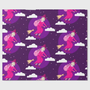 Papier Cadeau sorcière violette befana broomrider spookmas