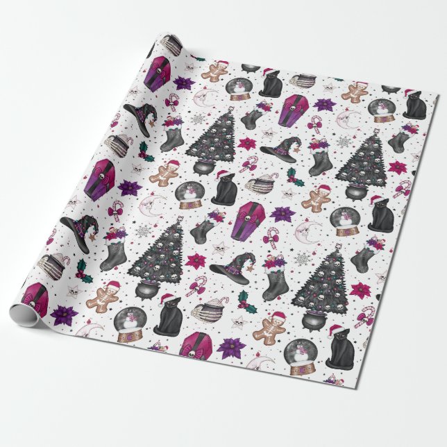 Papier Cadeau Sorcières Motif de Noël (Déroulé)