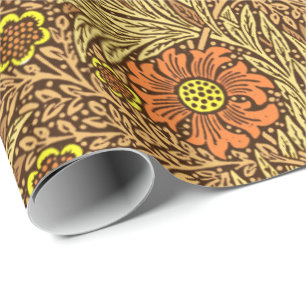 Papier Cadeau Souci de William Morris, brun d'en cuivre et