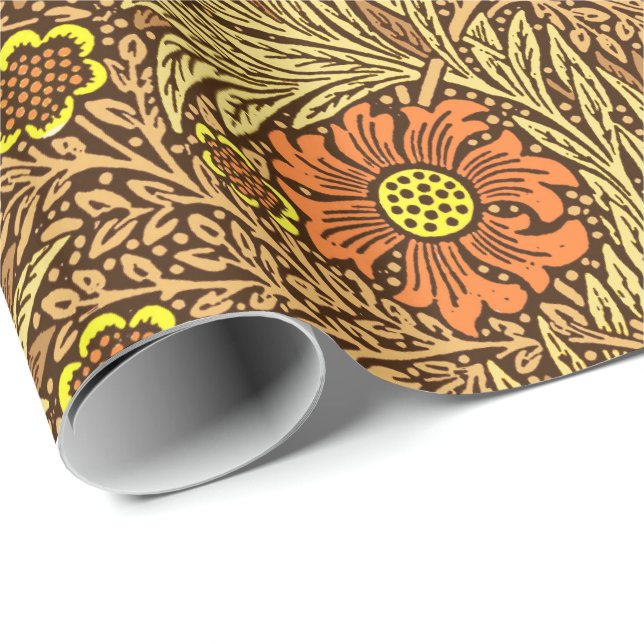 Papier Cadeau Souci de William Morris, brun d'en cuivre et (Coin rond)