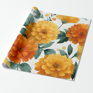 Papier Cadeau Soucis orange aquarelle botanique automne floral