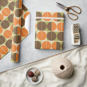 Papier Cadeau Soudain 70 Orange Brown Green Géométrique