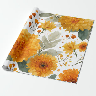 Papier Cadeau Soude de souci botanique floral aquarelle automne