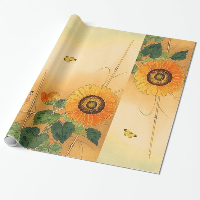 Papier Cadeau SOUFFLE, BOUTEILLE, FEUILLE VERT Floral japonais (Déroulé)