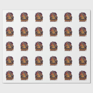 Papier Cadeau Soulevé de terre Squelette Haltère Citrouilles d'H