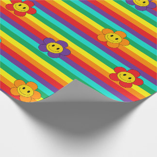 Papier Cadeau Sourires des marguerites Emoji sur les rayures arc