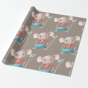 Papier Cadeau Souris Animal Cartographie lunettes Anniversaire