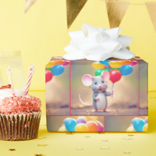 Papier Cadeau Souris Avec Ballons D'Anniversaire