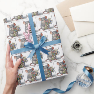 Papier Cadeau Souris Avec Bouquet Wilflower