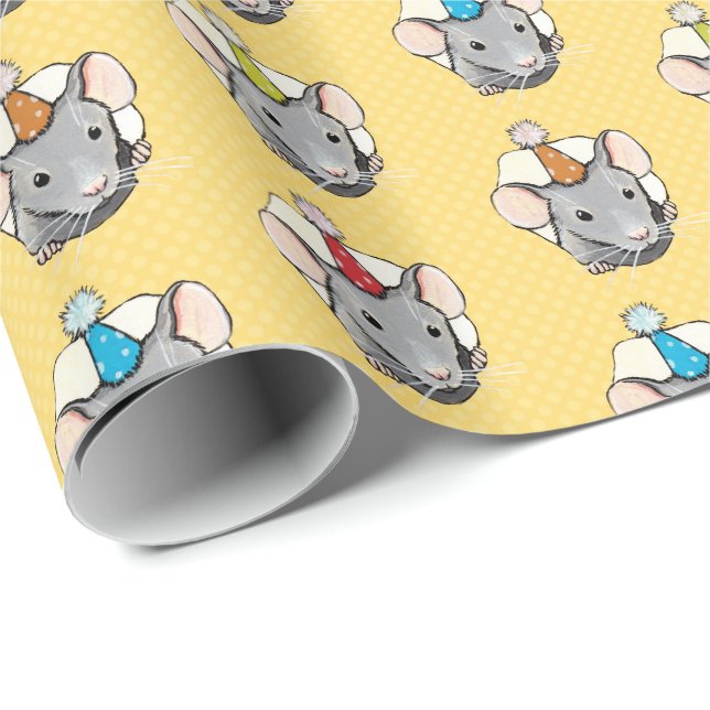 Papier Cadeau Souris d'anniversaire au fromage Polka Dot (Coin rond)
