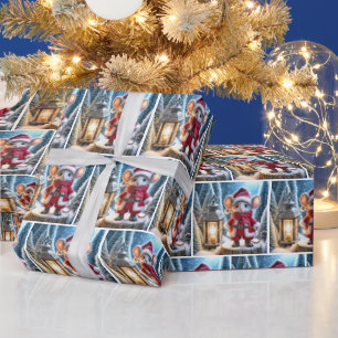 Papier Cadeau Souris de Noël avec lanterne