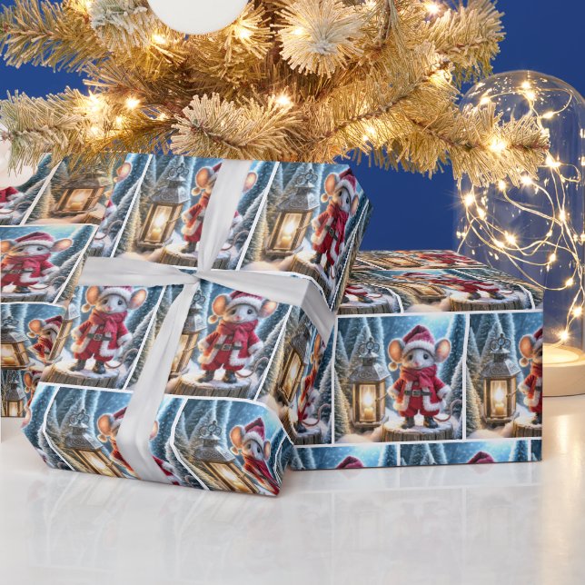 Papier Cadeau Souris de Noël avec lanterne (Vacances)