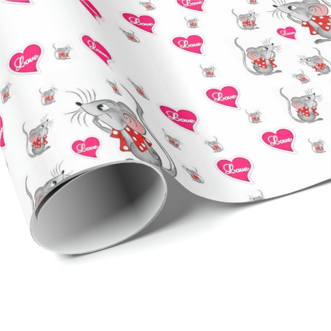 Papier Cadeau Souris de papier pour la Saint-Valentin (Coin rond)