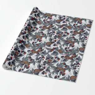 Papier Cadeau Souris et mûres sur blanc