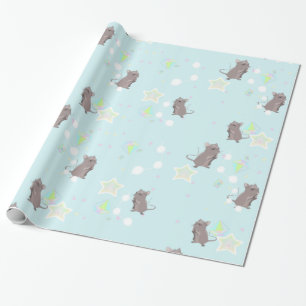 Papier Cadeau Souris et pierres précieuses en bleu