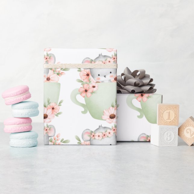 Papier Cadeau souris florale mignonne (Baby Shower)