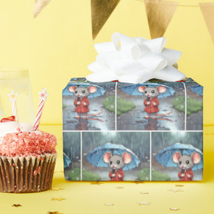 Papier Cadeau Souris Grise Sous Parapluie